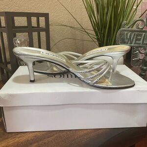 Silver strappy kitten heel